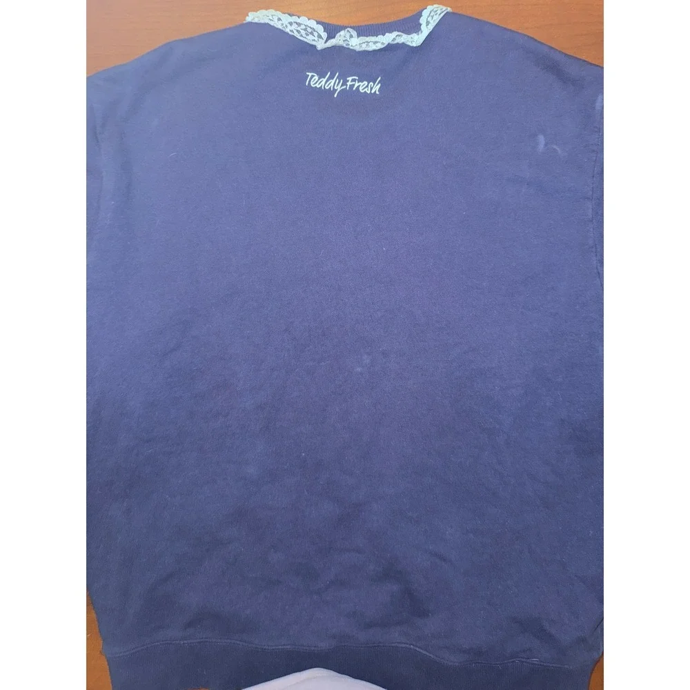 Teddy Fresh sweatshirt XL Navy blue white bear lace appliqué RARE - Picture 7 of 9